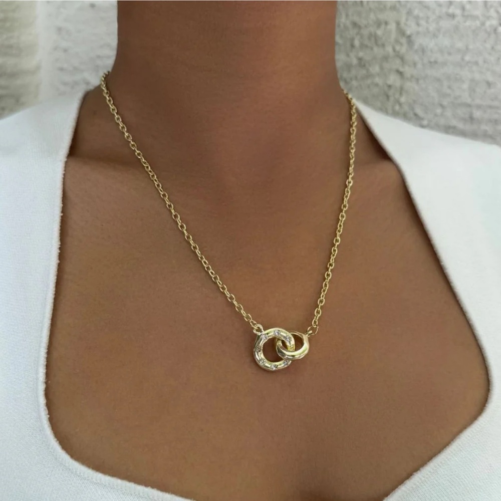 Tarnish Resistant 18k Gold Plated CZ Locking Rings Necklace